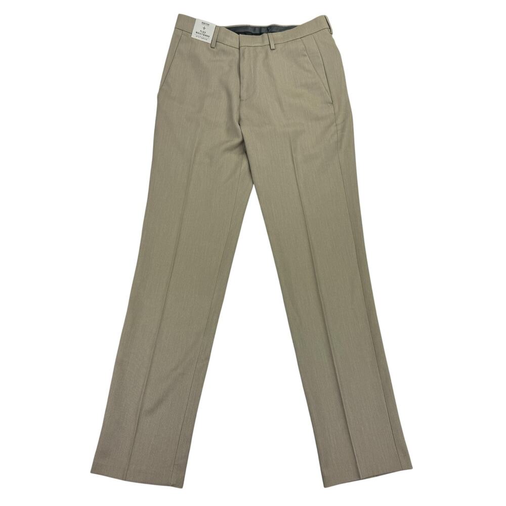 Kenneth Cole Mens Slim Fit Stretch Flat Front Dress Pants Oatmeal Brown 30x32